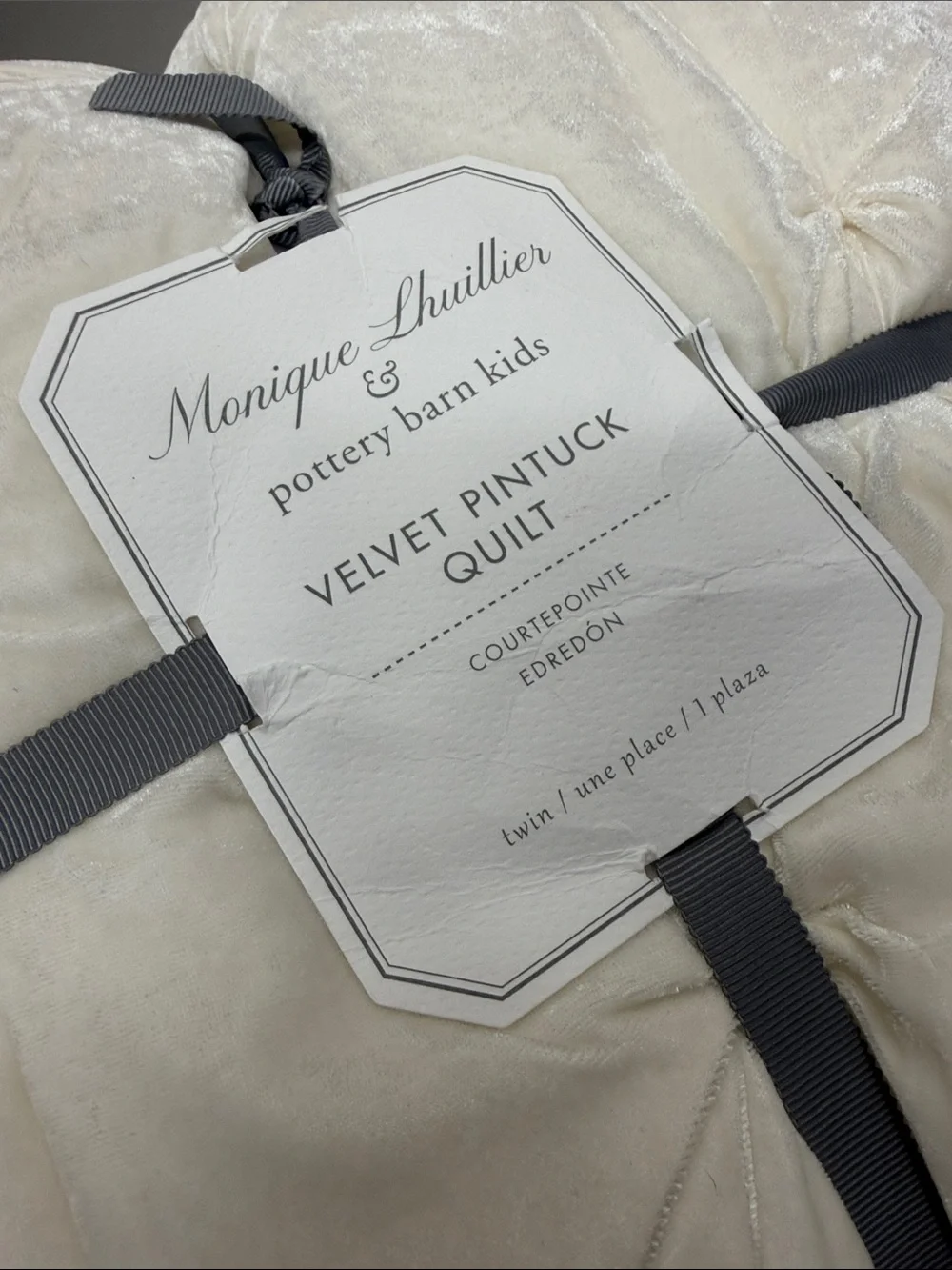 Pottery Barn x Monique Lhuillier Velvet Pintuck Twin Quilt in White RARE NWT